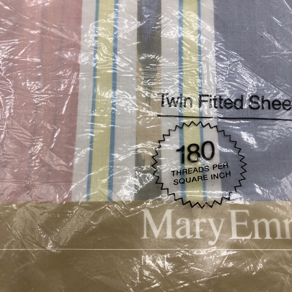 Vintage JCP Mary Emmerling Twin Fitted Sheet IKAT Striped No-Iron Percale
